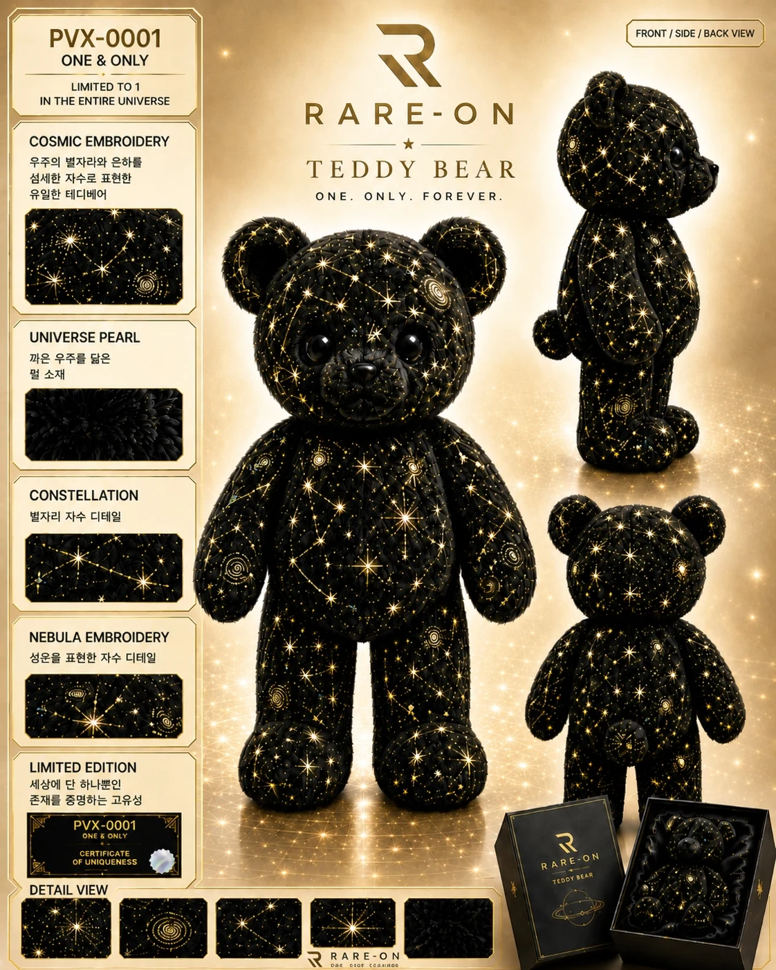 PVX-0001 우주 자수와 펄 디테일 아트토이 구성도